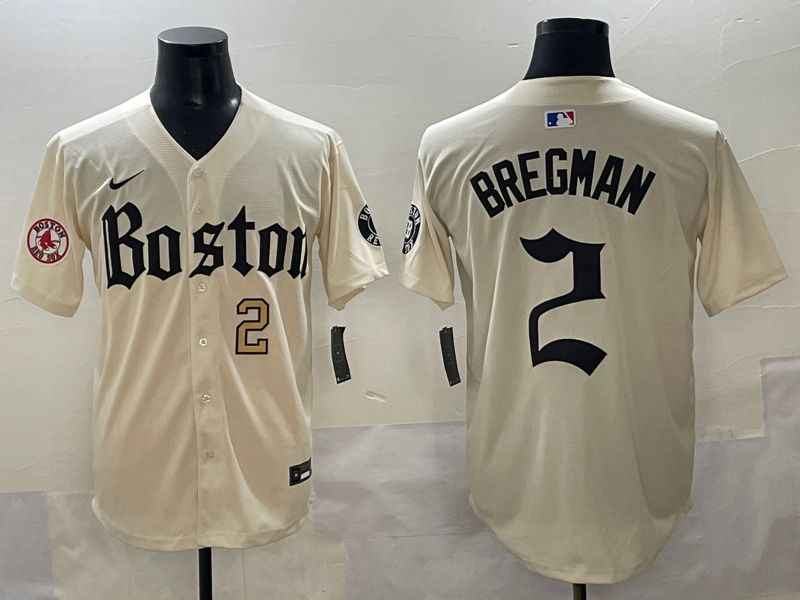 Men 2025 Boston Red Sox #2 Bregman Cream Five generations Joint Name Nike MLB Jersey style 5